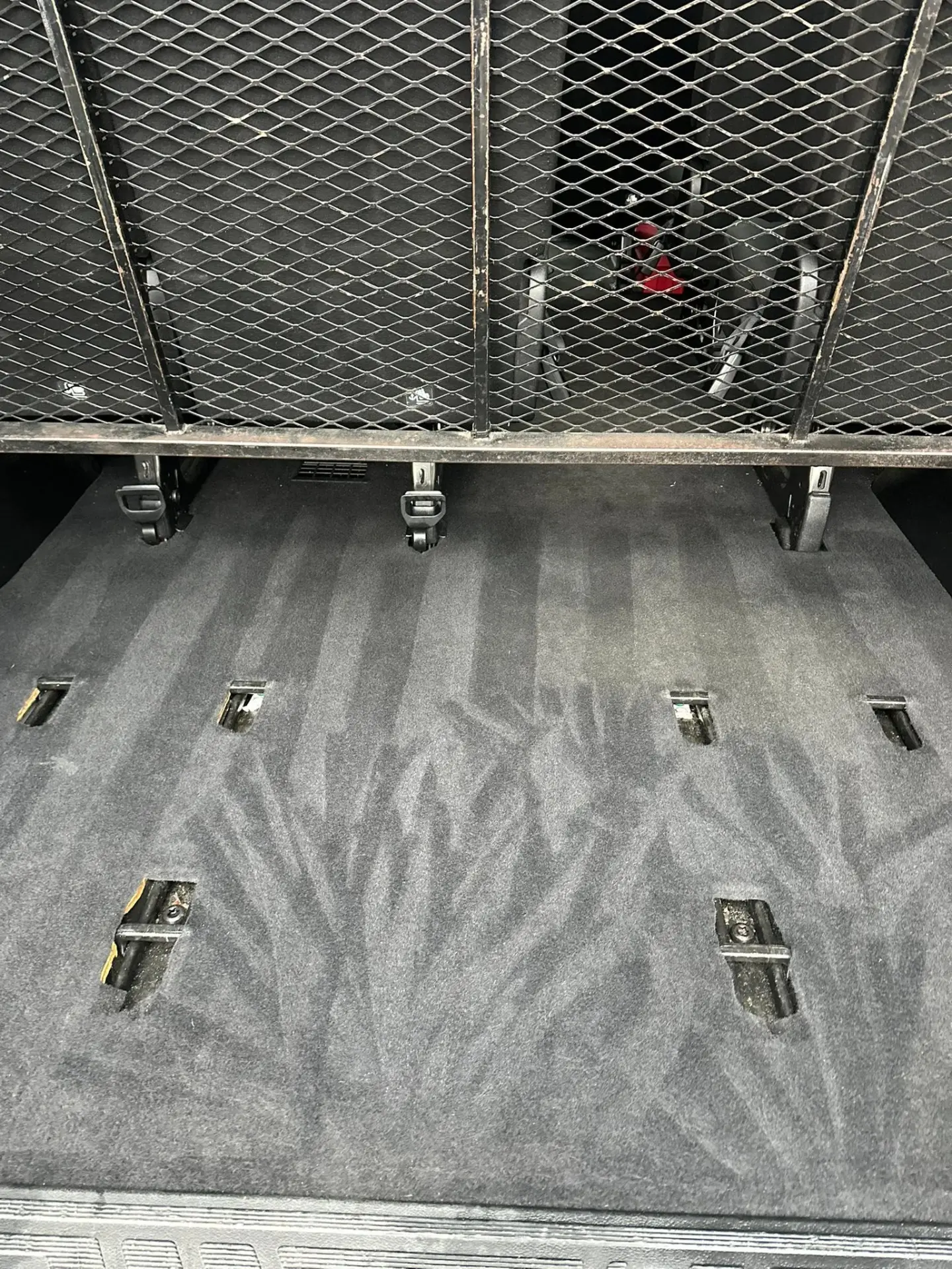 Ford Transit shuttle rear cargo carpet after deep cleaning
