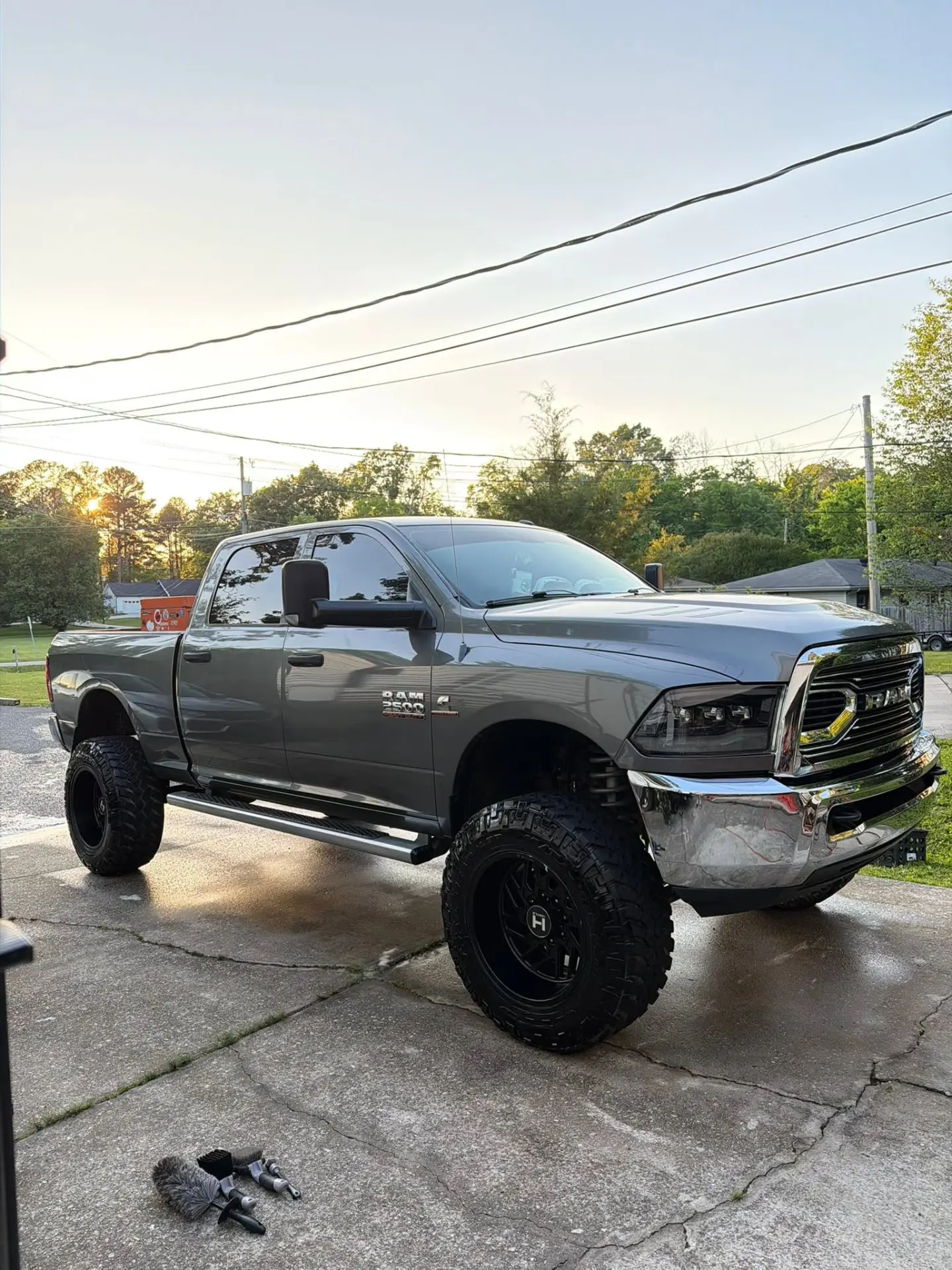 Lifted RAM 2500 after full exterior detail at sunset