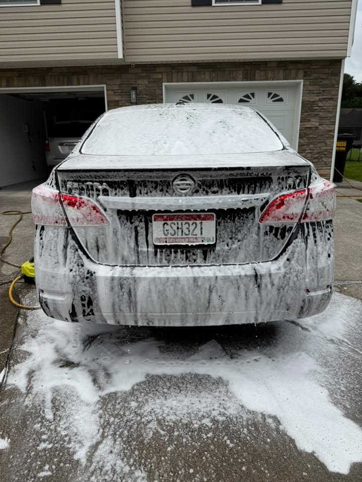 Nissan Sentra rear foam wash in progress